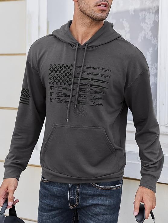 American Pride Bullet Flag Hoodie - Men's Vintage Pullover Sweatshirt - American Flag Bullet Hoodie Readi Gear