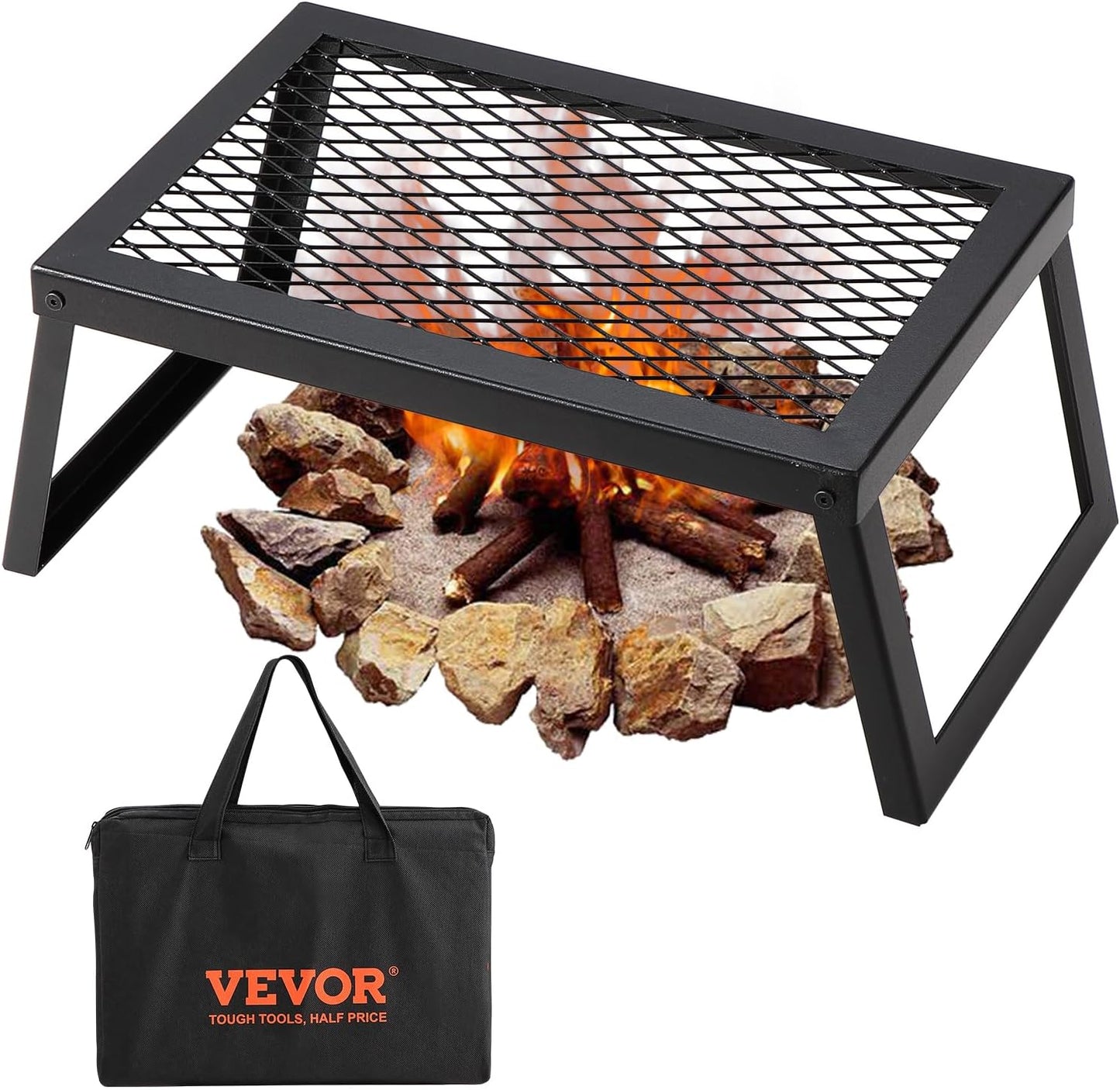 CampMate Foldable Grill & Griddle - Heavy Duty Fire Pit Cooking Rack - Foldable Campfire Grill Readi Gear