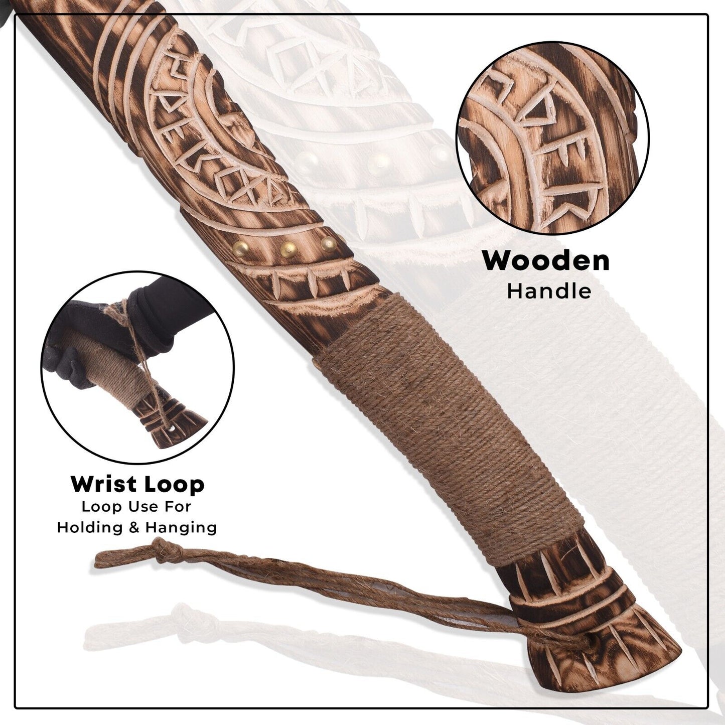 Handmade Carbon Steel Viking Axe – Carved Ashwood Handle & Leather Sheath - Viking Axe Readi Gear