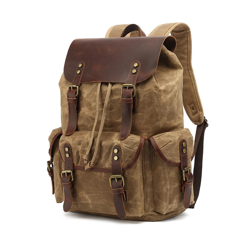 CanyonRidge Waxed Canvas Backpack - Classic Leather Rucksack - Vintage wax canvas backpack Readi Gear