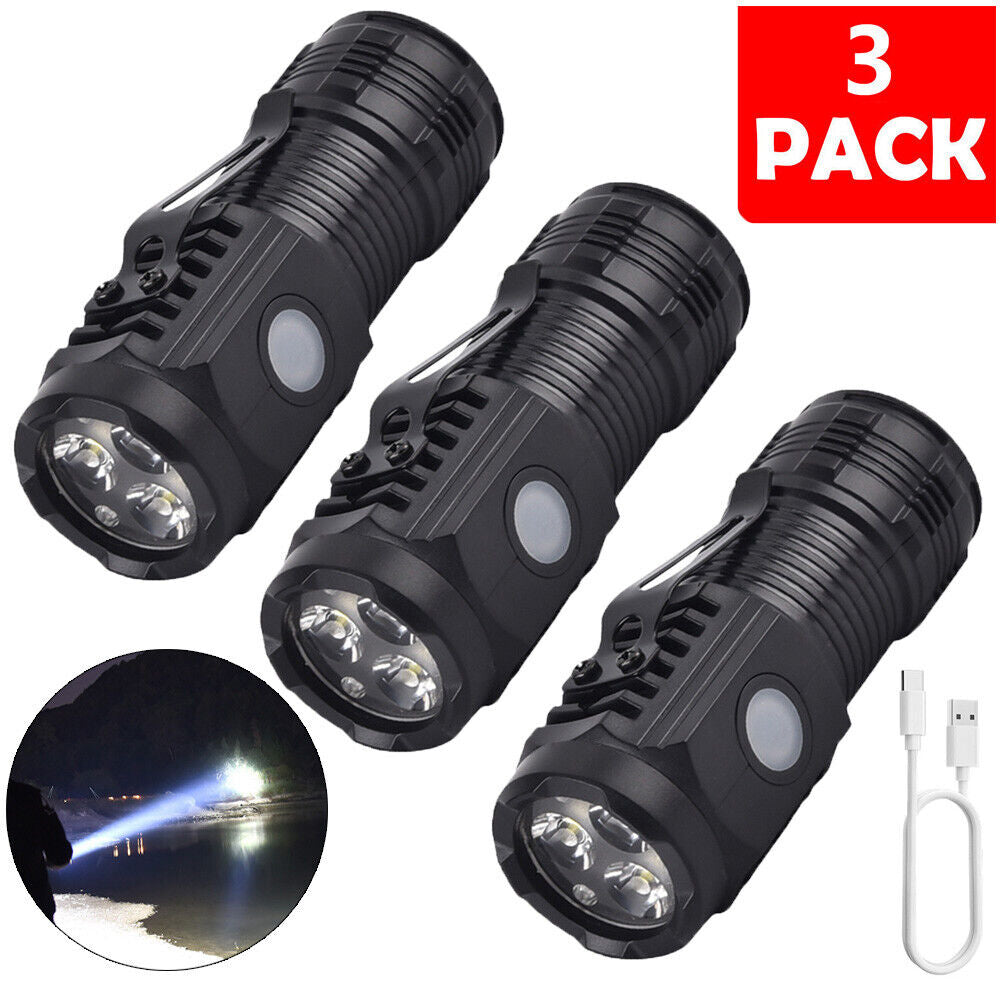 3-PACK Super Bright LED Mini Flashlight USB Rechargeable Pocket Keychain Torch - mini flashlight Readi Gear