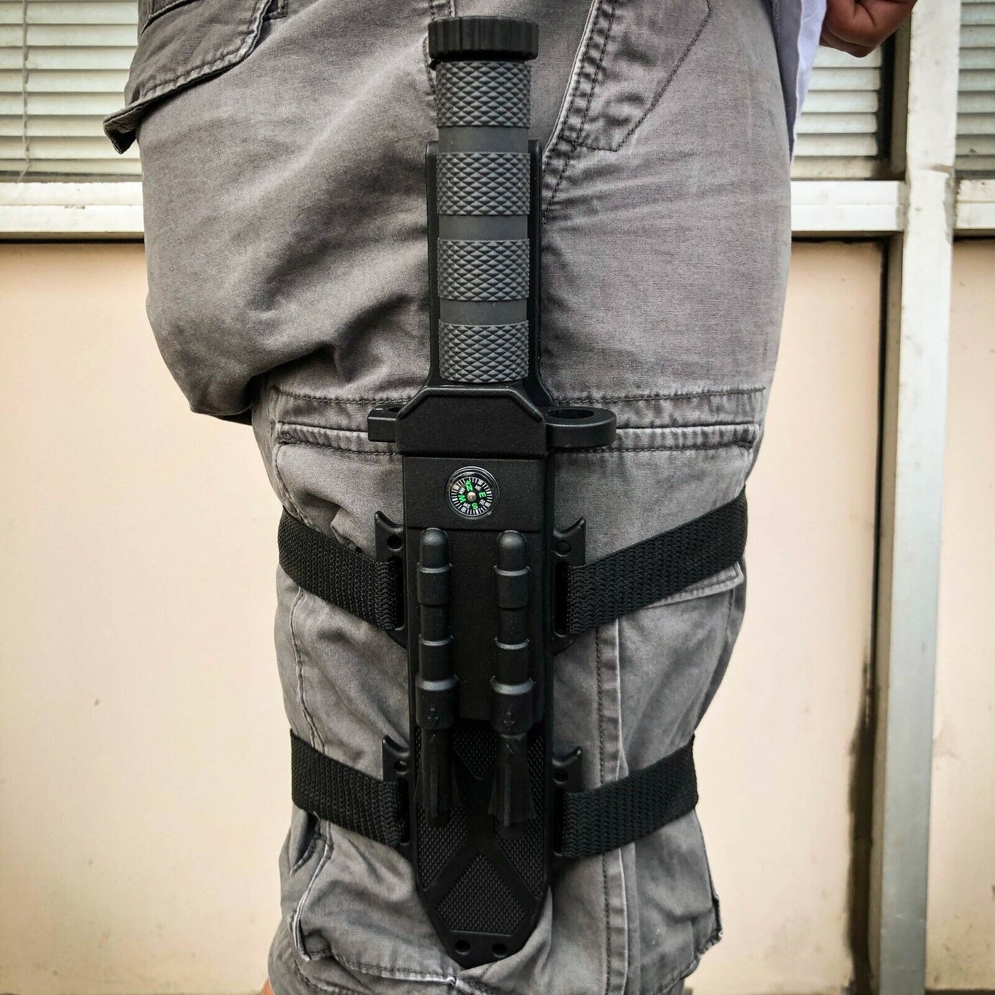 Tactical Survival Knife 12.5" w/ Fire Starter, Compass, & Sharpener - survival knife Readi Gear