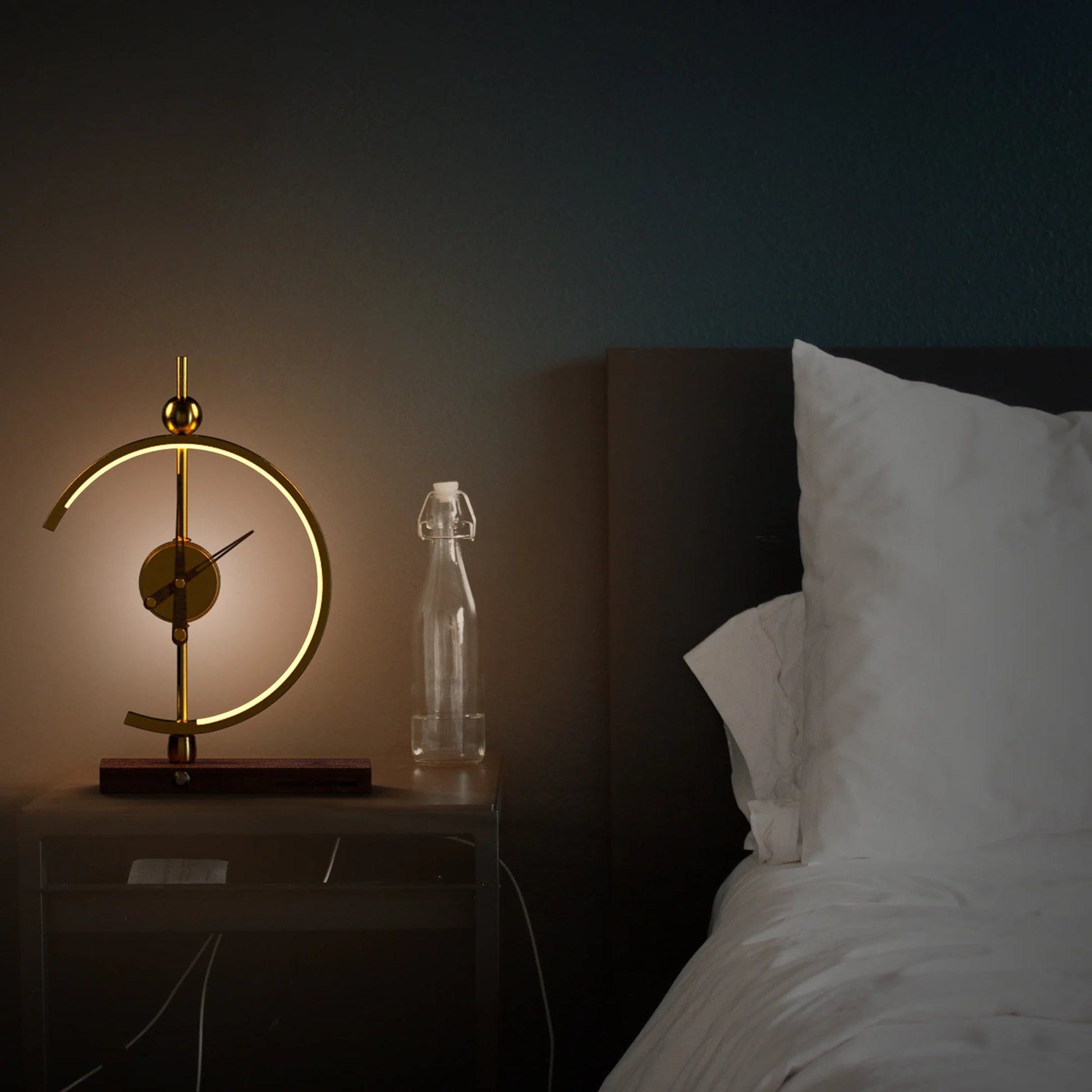 GoldenArc Desk Clock & Lamp – Modern Brass with Wireless Charger & USB - Readi Gear