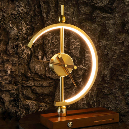 GoldenArc Desk Clock & Lamp – Modern Brass with Wireless Charger & USB - Readi Gear