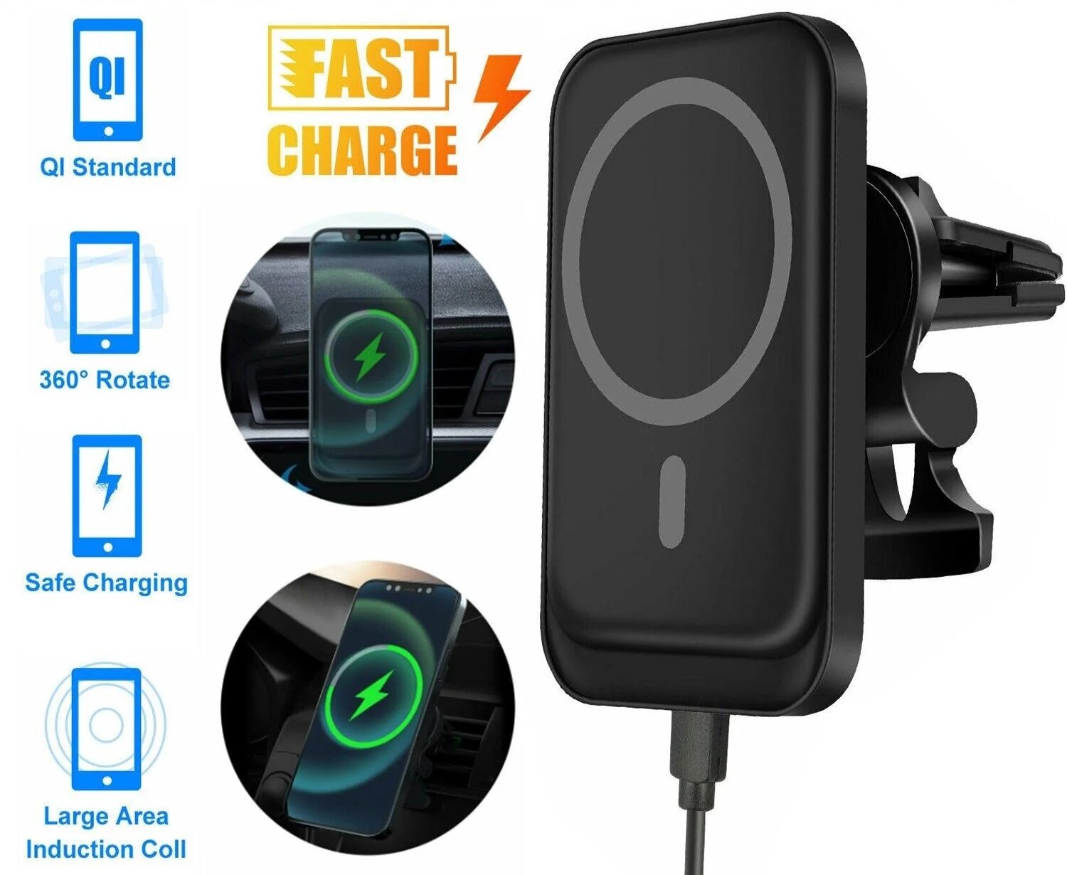 Magnetic Wireless Car Charger Mount for iPhone 12 13 14 Pro Max - Magnetic wireless car charger Readi Gear
