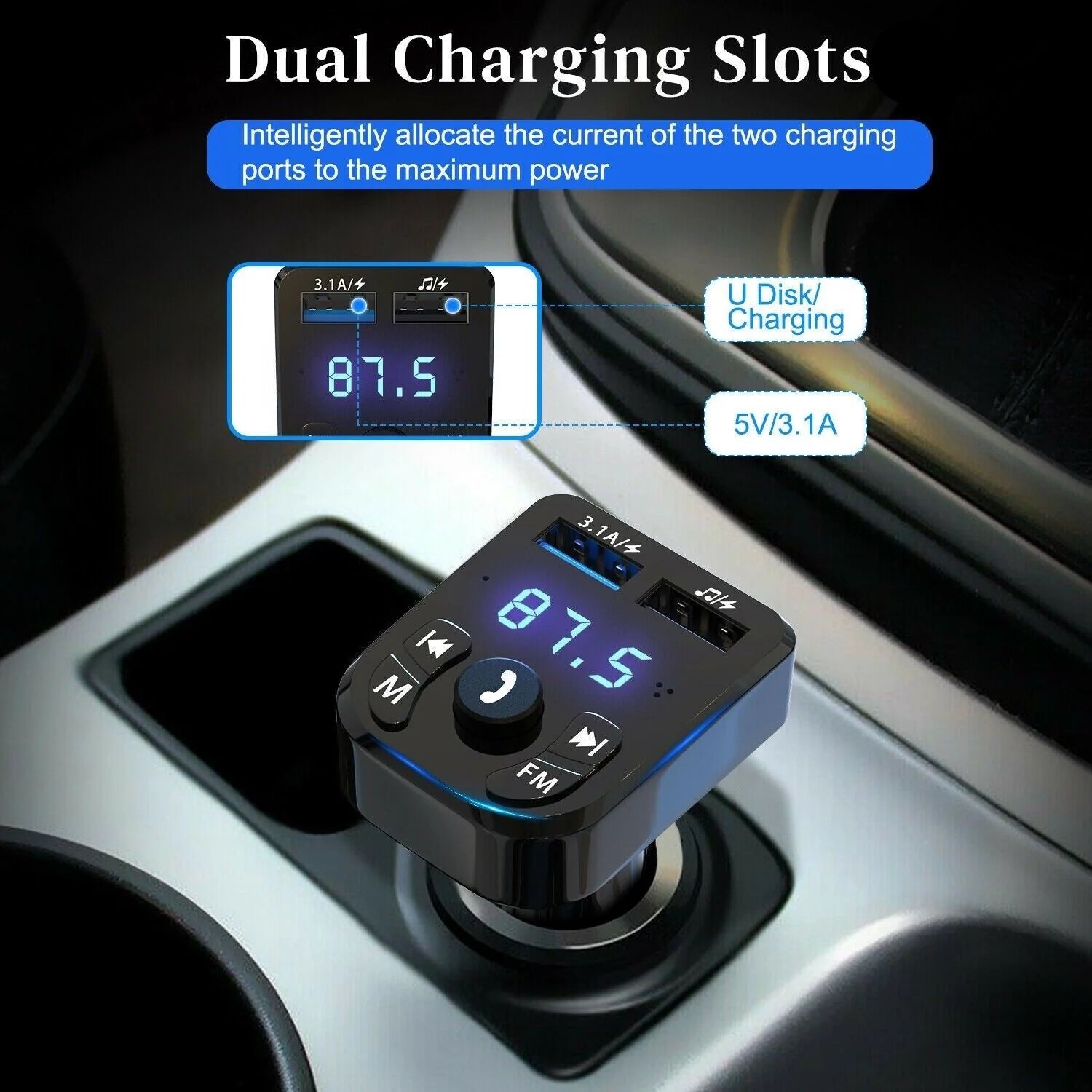 Bluetooth 5.0 Car FM Transmitter - Dual USB Charger & Hands-Free - Bluetooth car transmitter Readi Gear