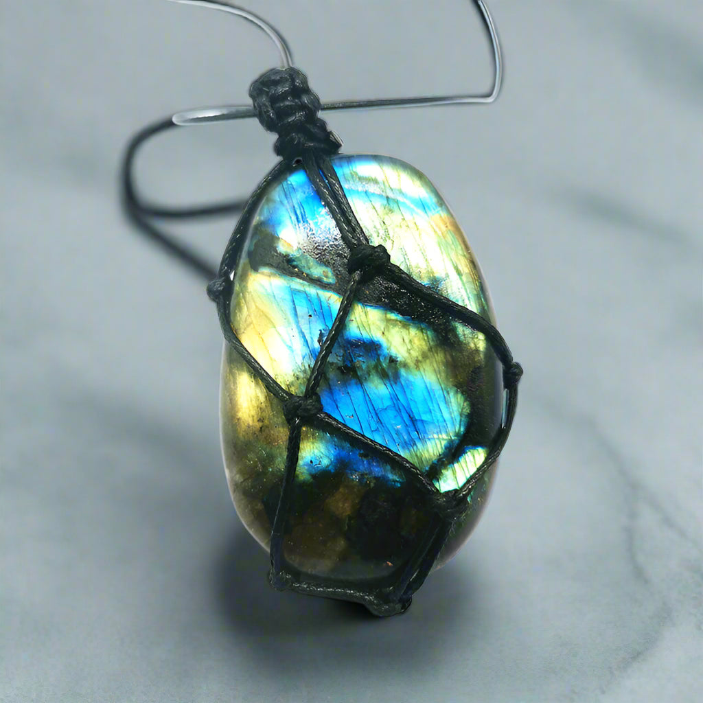 Labradorite Protection Amulet Pendant - light background