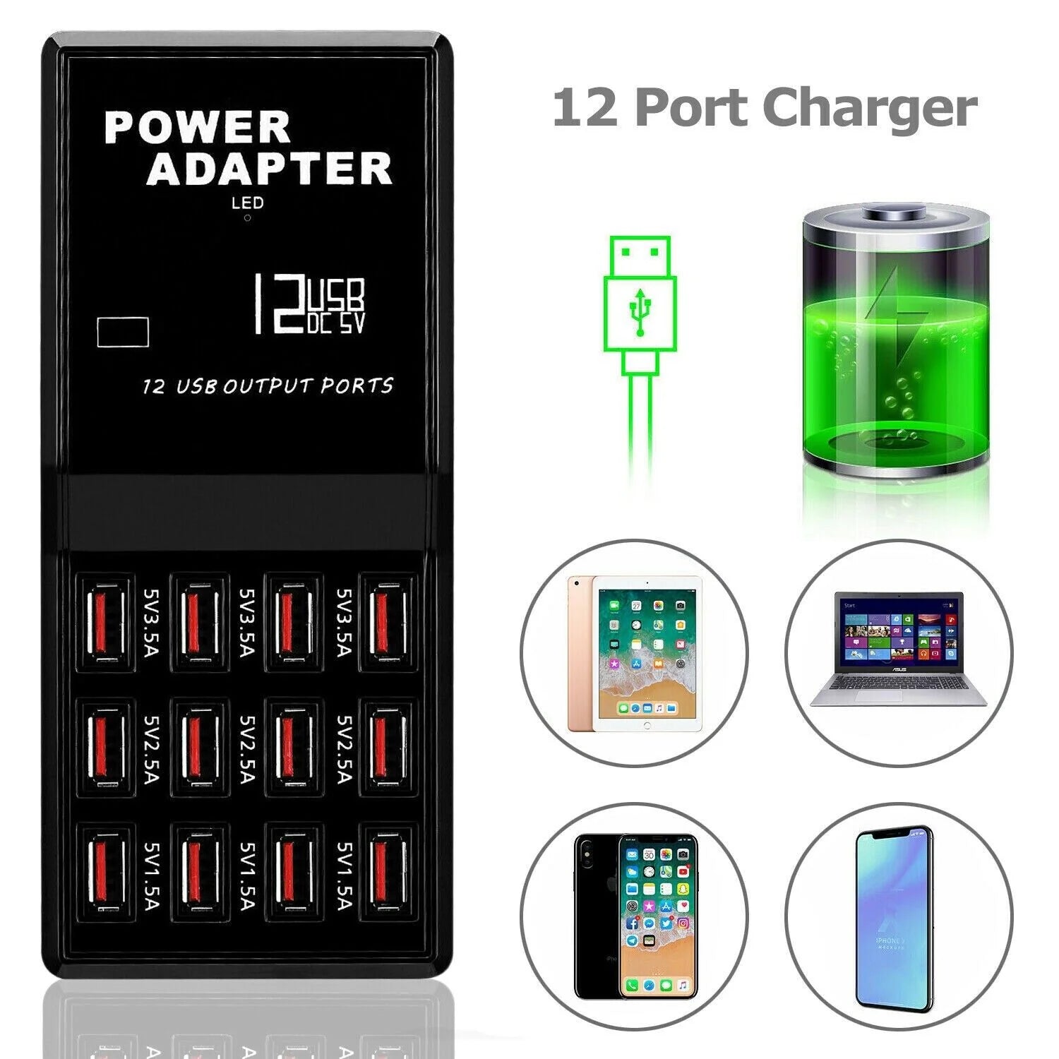 PowerPro 12-Port USB Charging Station: Desktop & Wall Charger Organizer - USB Charging Station Readi Gear