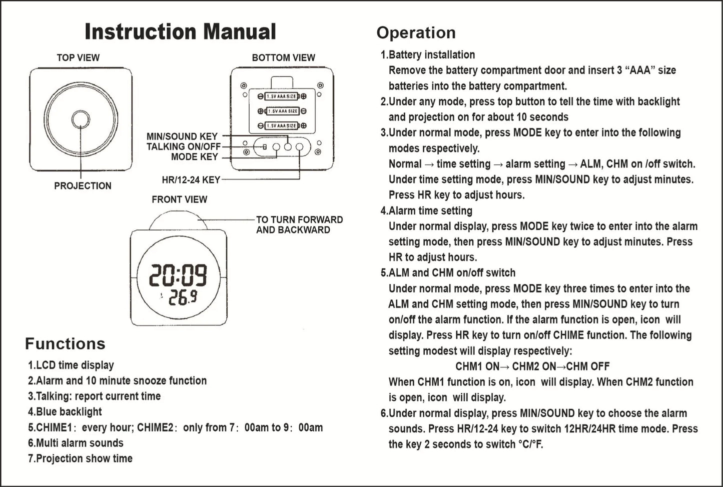 90° Swivel LED Projection Alarm Clock with Voice Talking & Weather Display - 90° Swivel LED Projection Alarm Clock with Voice Talking & Weather Display Readi Gear