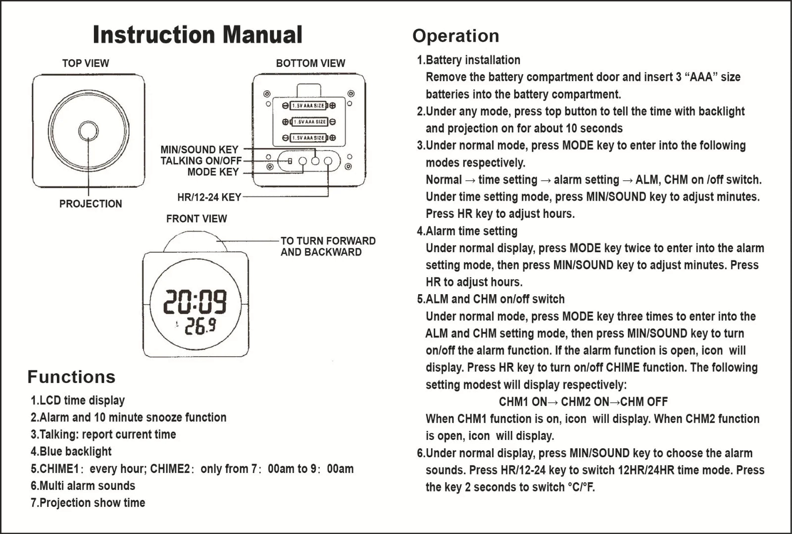 90° Swivel LED Projection Alarm Clock with Voice Talking & Weather Display - 90° Swivel LED Projection Alarm Clock with Voice Talking & Weather Display Readi Gear