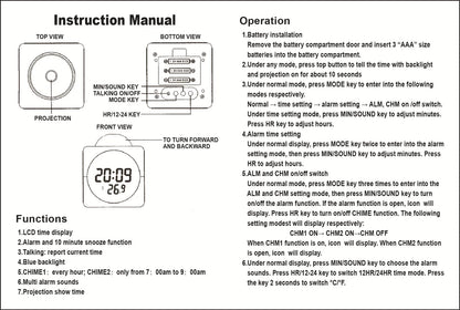90° Swivel LED Projection Alarm Clock with Voice Talking & Weather Display - 90° Swivel LED Projection Alarm Clock with Voice Talking & Weather Display Readi Gear