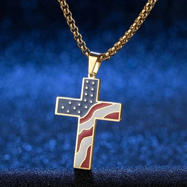 USA Flag Cross Necklace - USA Flag Cross Necklace Readi Gear
