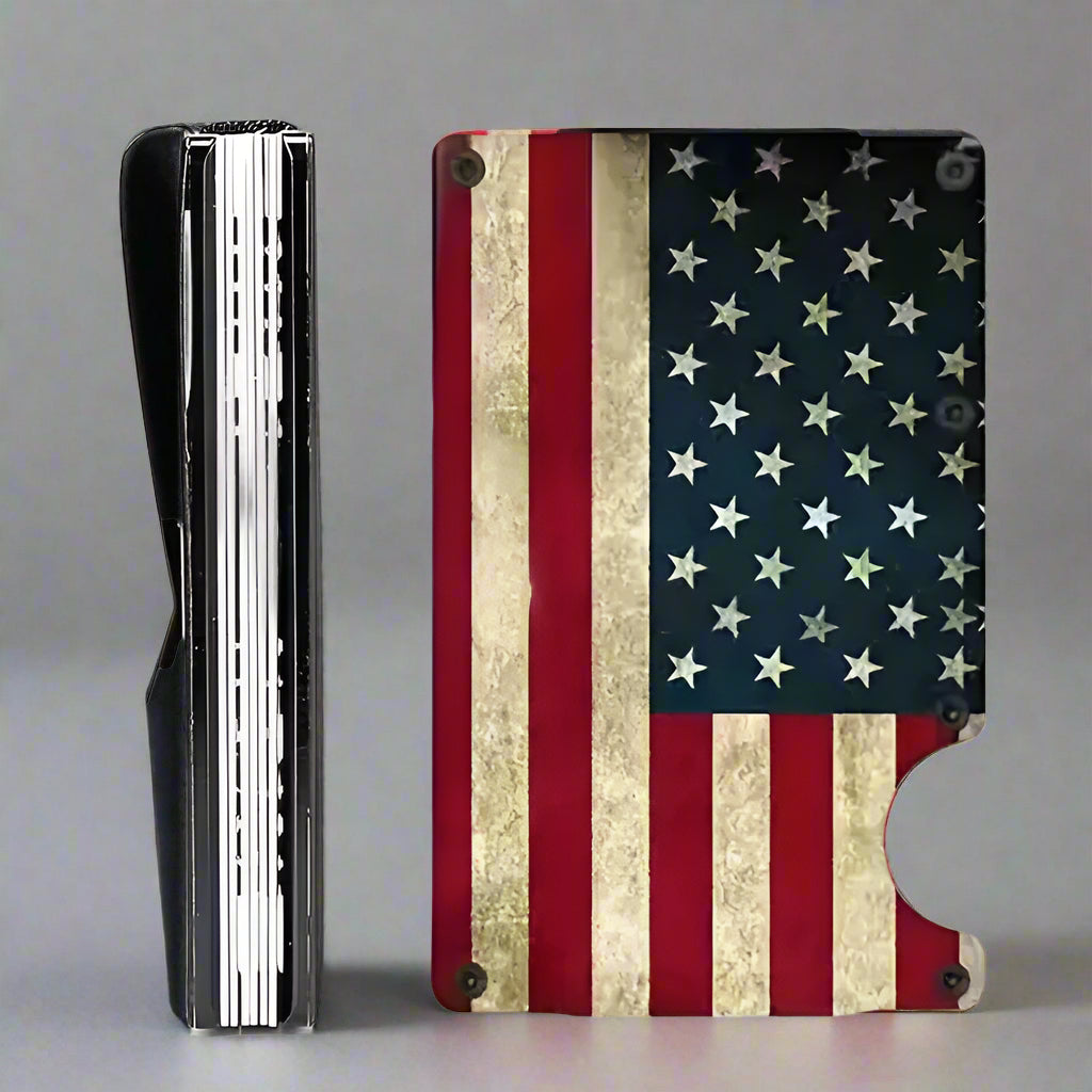 FreedomShield RFID-Blocking Aluminum Alloy Wallet - USA Flag RFID Blocking Card Holder Readi Gear