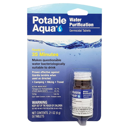 Potable Aqua Water Purification Tablets - 50 Count: Essential for Hiking & Emergency Kits - Water Purification Tablets Readi Gear