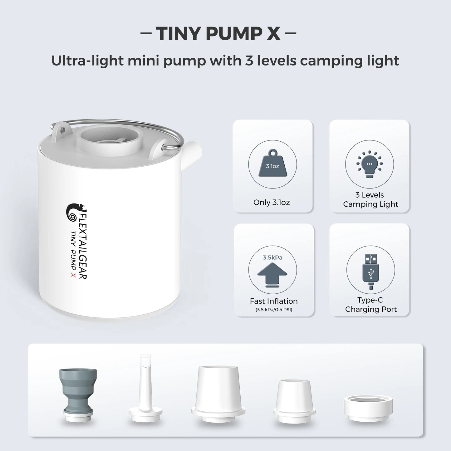 Ultra-Compact Air Pump & Camping Light, USB Rechargeable - Mini air pump Readi Gear