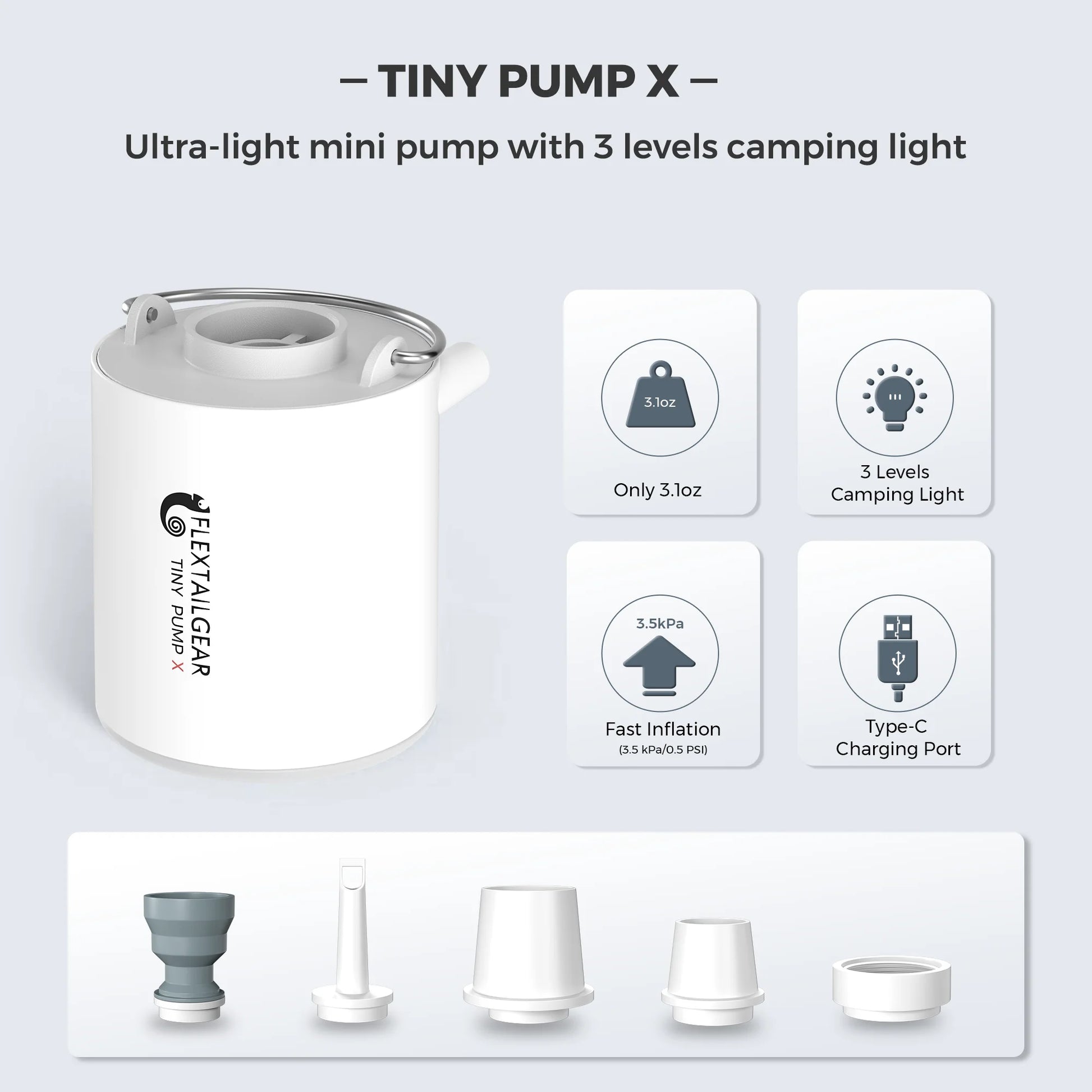 Ultra-Compact Air Pump & Camping Light, USB Rechargeable - Mini air pump Readi Gear