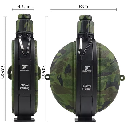 580ML Military Camouflage Water Bottle with Compass - Collapsible & Leakproof - Collapsible Canteen Readi Gear