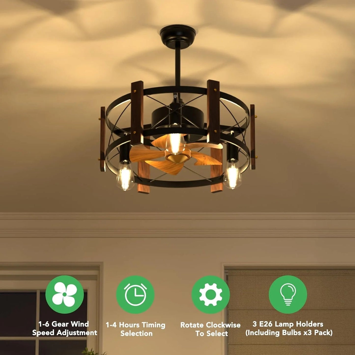 Rustic Retreat Farmhouse Style Ceiling Fan - 6-Speed, LED Light, Remote Control - Readi Gear