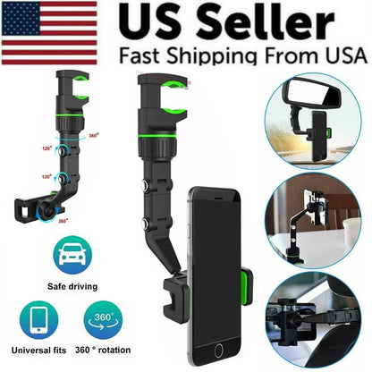 360° Rotating Rearview Mirror Phone Mount - Universal Car Clip - 360 degree rotating cell phone car mount Readi Gear