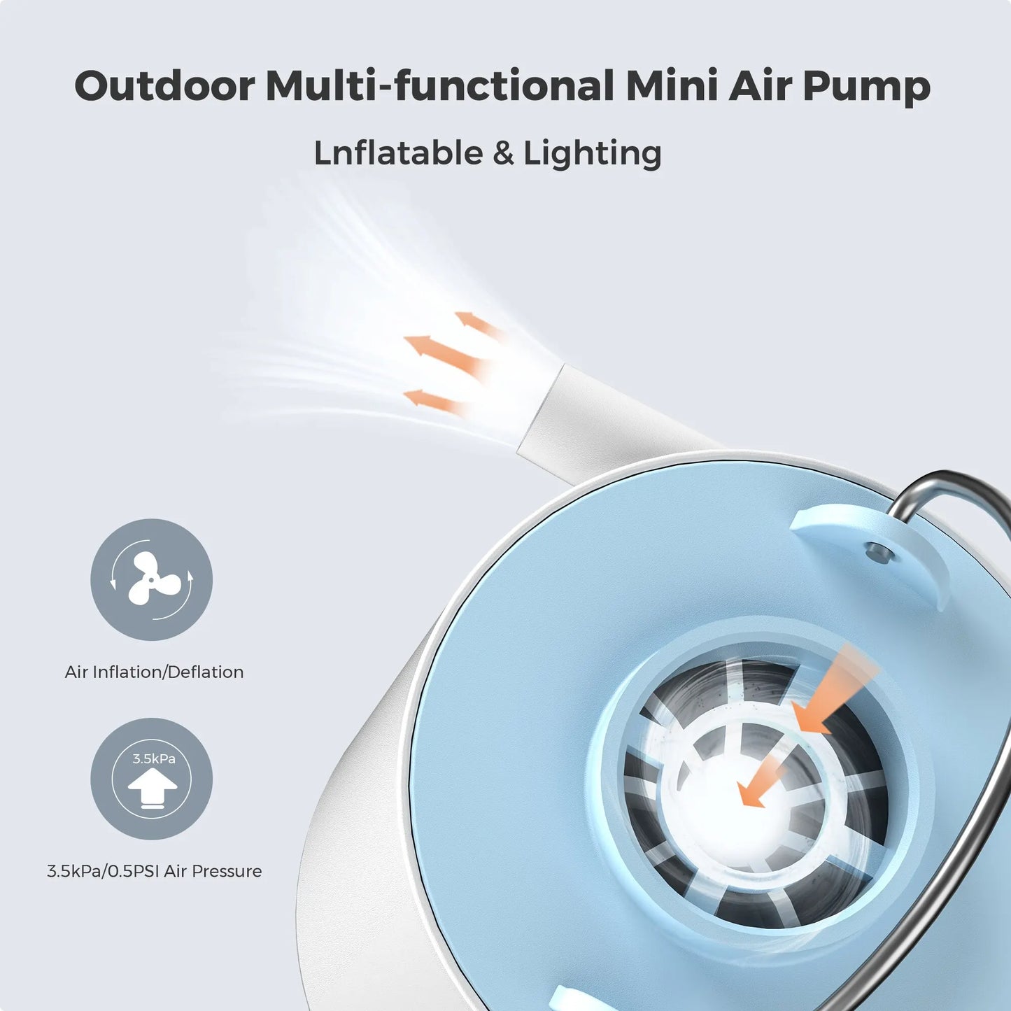 Ultra-Compact Air Pump & Camping Light, USB Rechargeable - Mini air pump Readi Gear