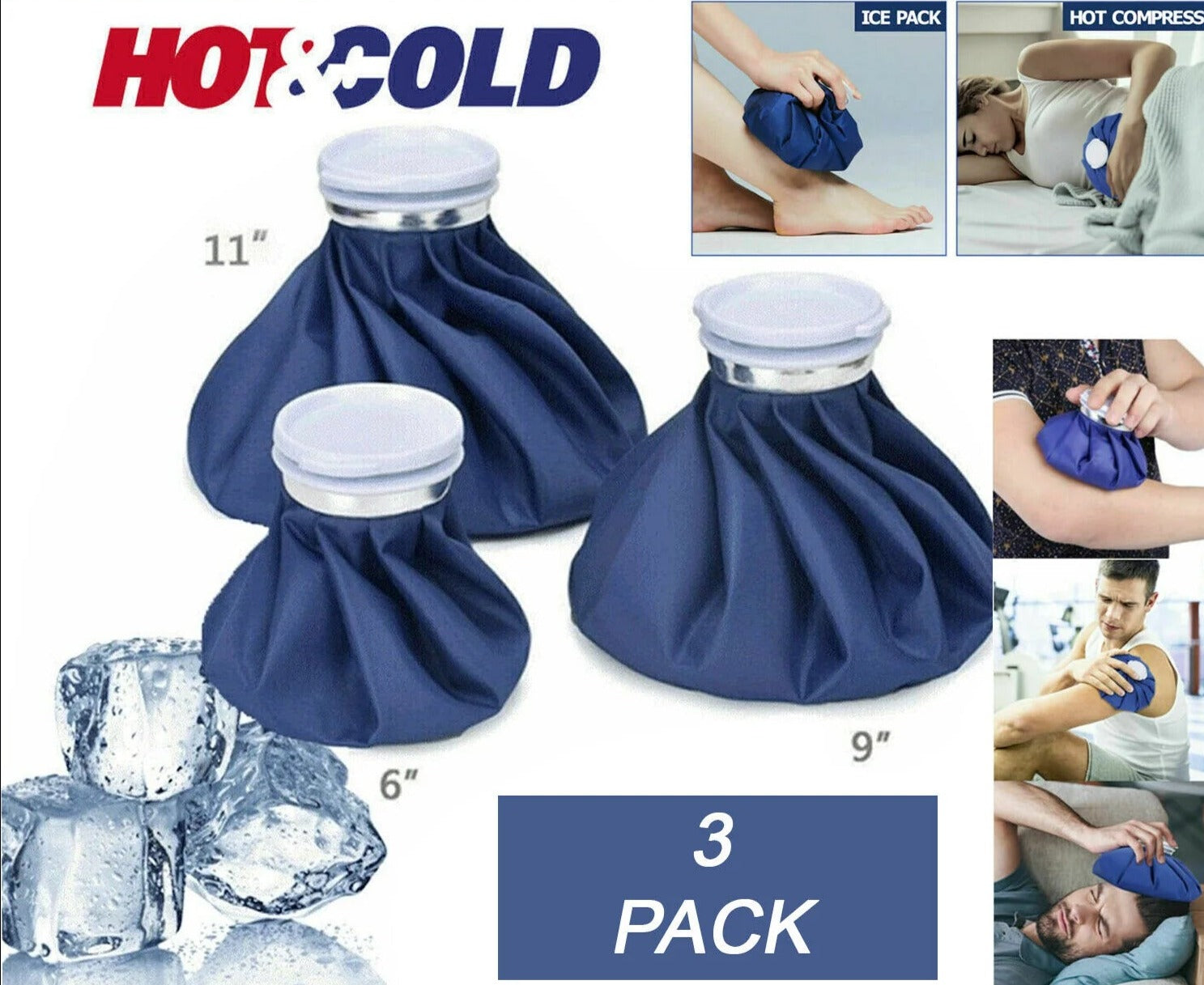 Premium Ice Bag Packs - 3 Pack Hot & Cold Therapy for Pain Relief - Premium Ice Bag Packs - 3 Pack Hot & Cold Therapy for Pain Relief Readi Gear