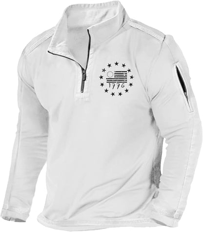 1776 USA Flag Men's Sweatshirt - Patriotic 1/4 Zip Pullover - 1776 1/4 zip pullover sweatshirt Readi Gear