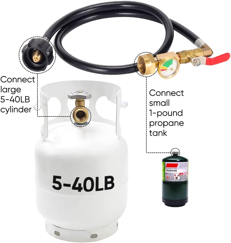 1LB Propane Tank Refill Hose with On/Off Valve – Fits 20/40LB Tanks