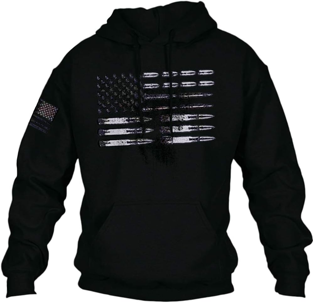 American Pride Bullet Flag Hoodie - Men's Vintage Pullover Sweatshirt - American Flag Bullet Hoodie Readi Gear