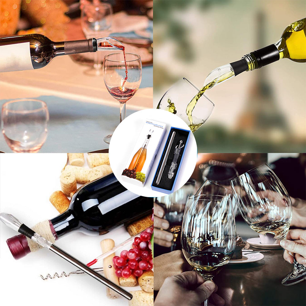 Stainless Steel Wine Chiller Stick: 3-in-1 Cooling Rod, Aerator & Stopper - Wine Chillers & Accessories Readi Gear