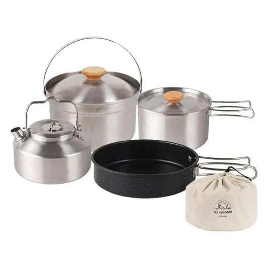CampMaster 4-Piece Stainless Steel Kettle & Cookware Set - Camping Cookware Set Readi Gear