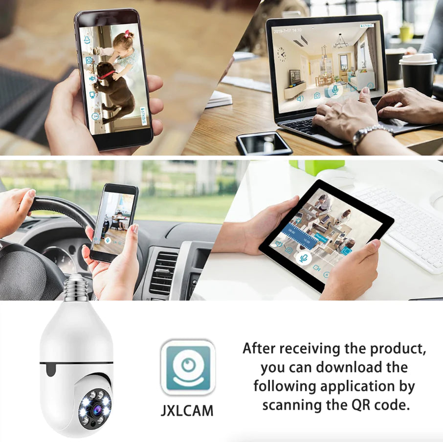 360° Smart Light Bulb Security Camera - 1080P, Wireless, IR Night Vision - 360° Security Camera Readi Gear