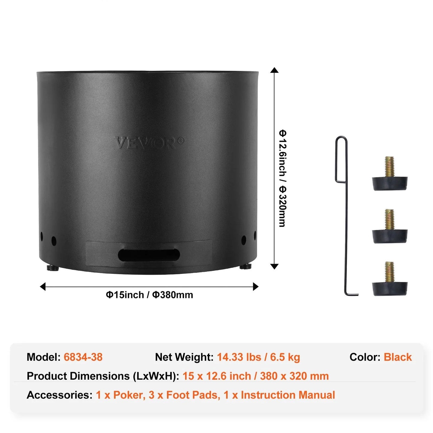 15" Smokeless Fire Pit – Portable Stainless Steel Outdoor Stove