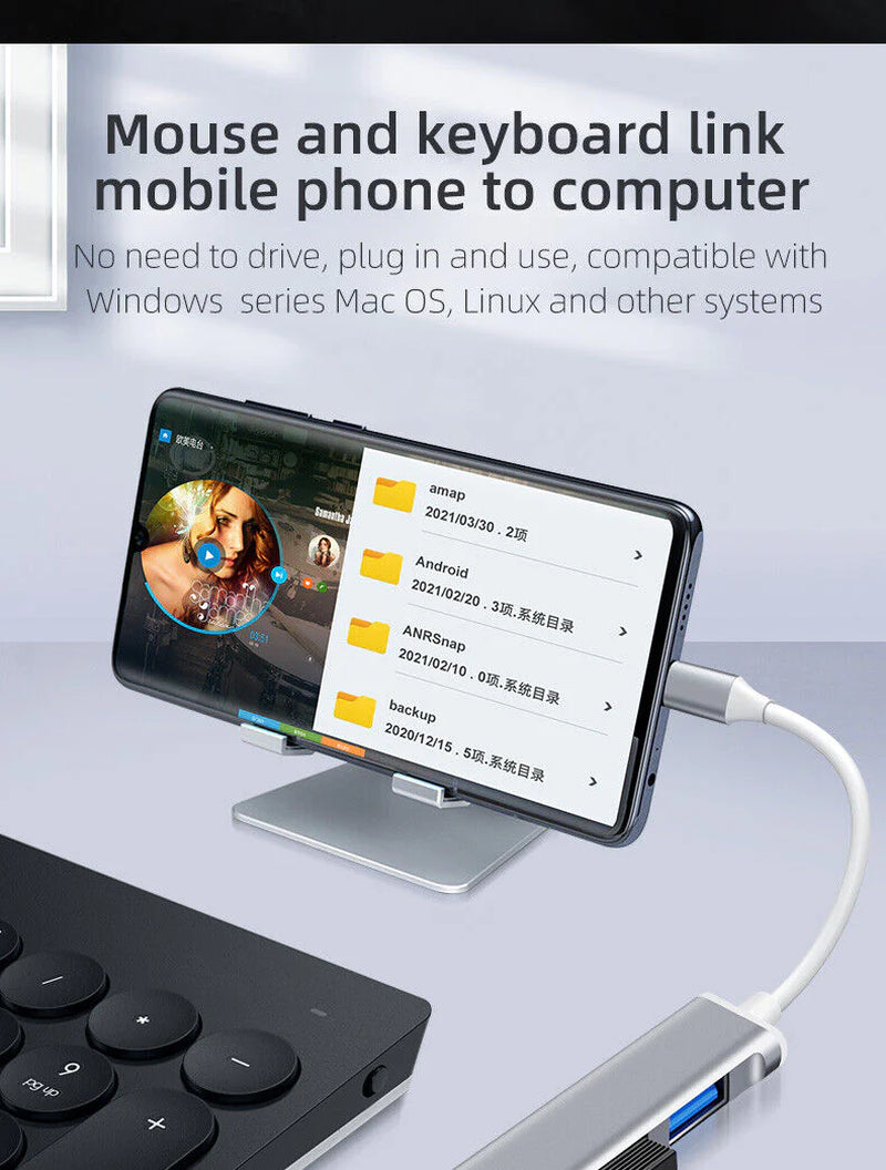 Fast 4 Port USB-C to USB 3.0 Hub Splitter for Mac, PC & Mobile Devices - USB Hub Splitter Readi Gear