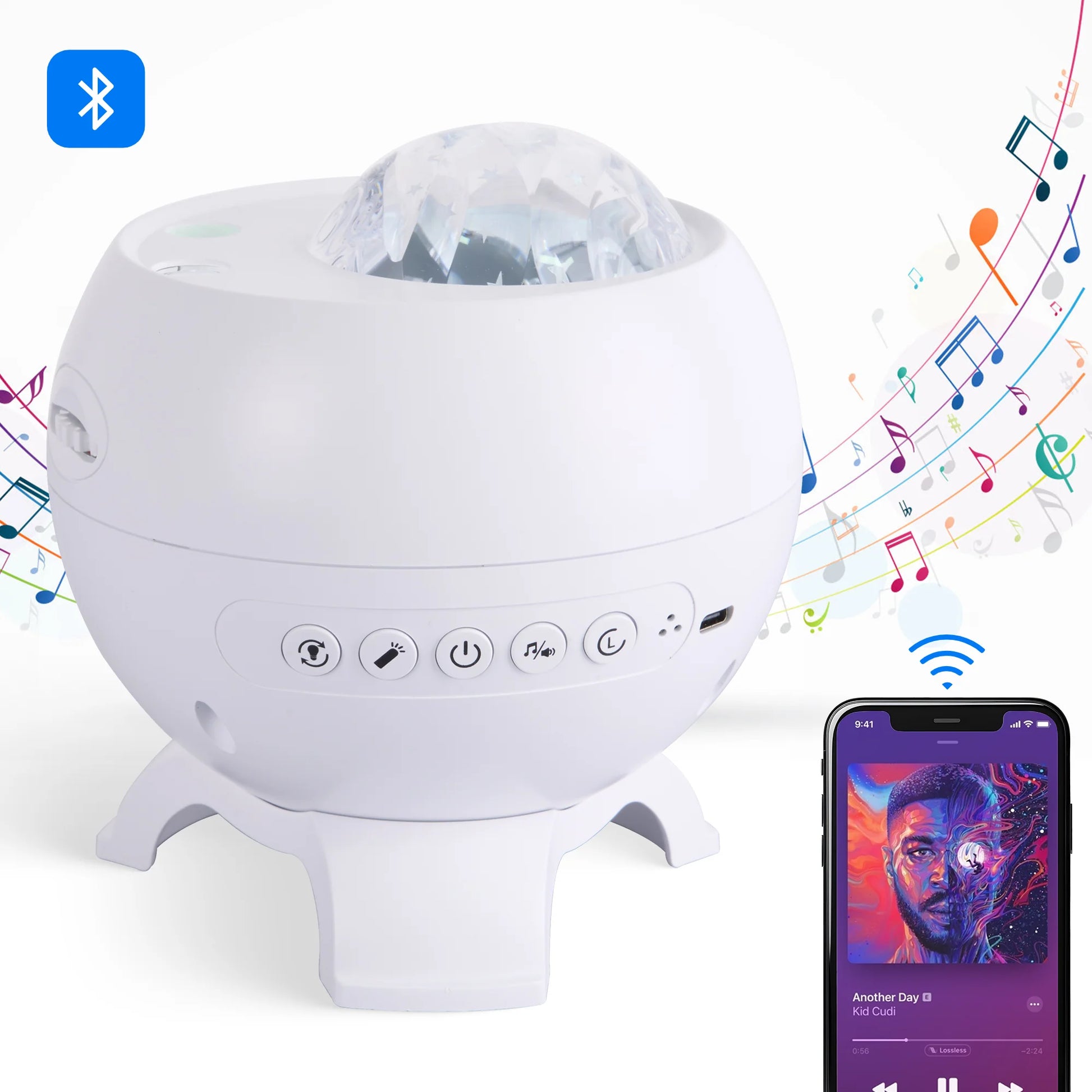 NightSky Oasis: 7-Pattern Bluetooth Projector & Sound Machine - Bluetooth projector night light and sound machine Readi Gear