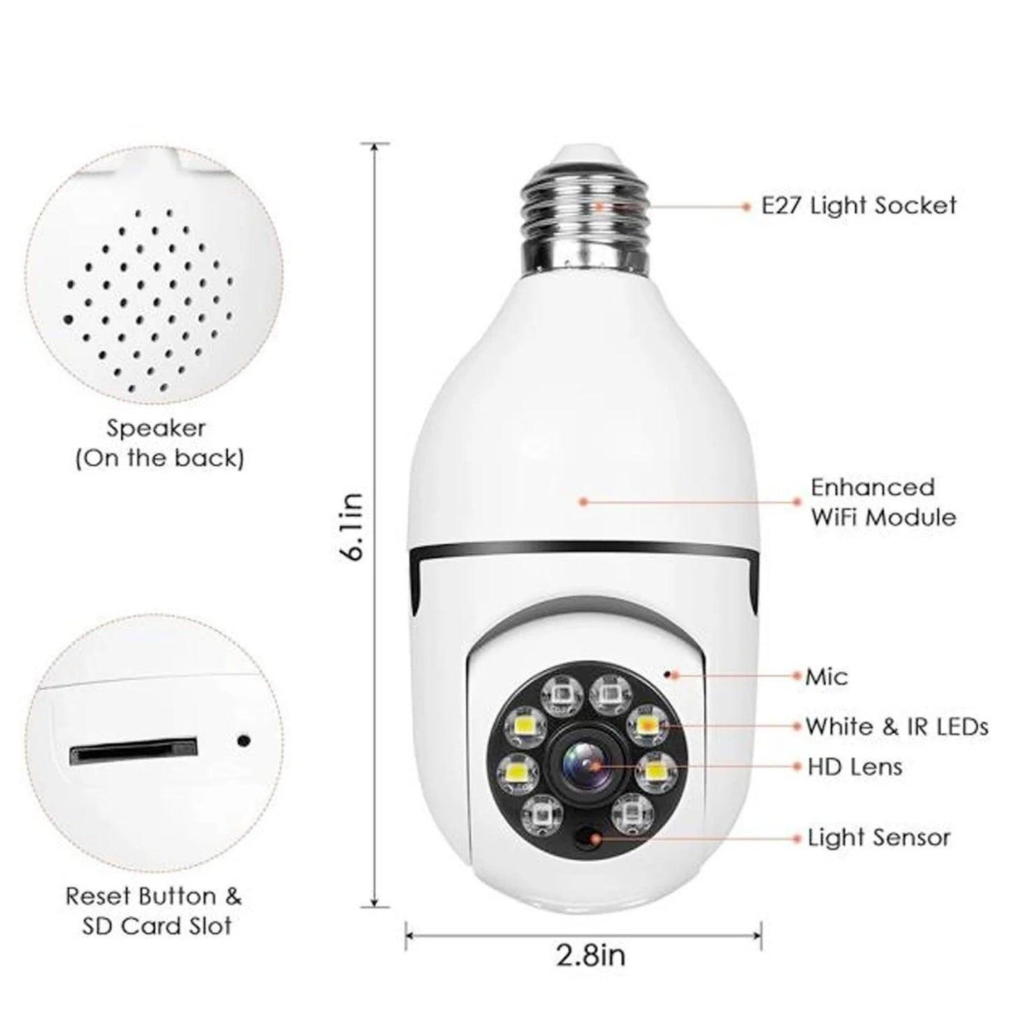 360° Smart Light Bulb Security Camera - 1080P, Wireless, IR Night Vision - 360° Security Camera Readi Gear
