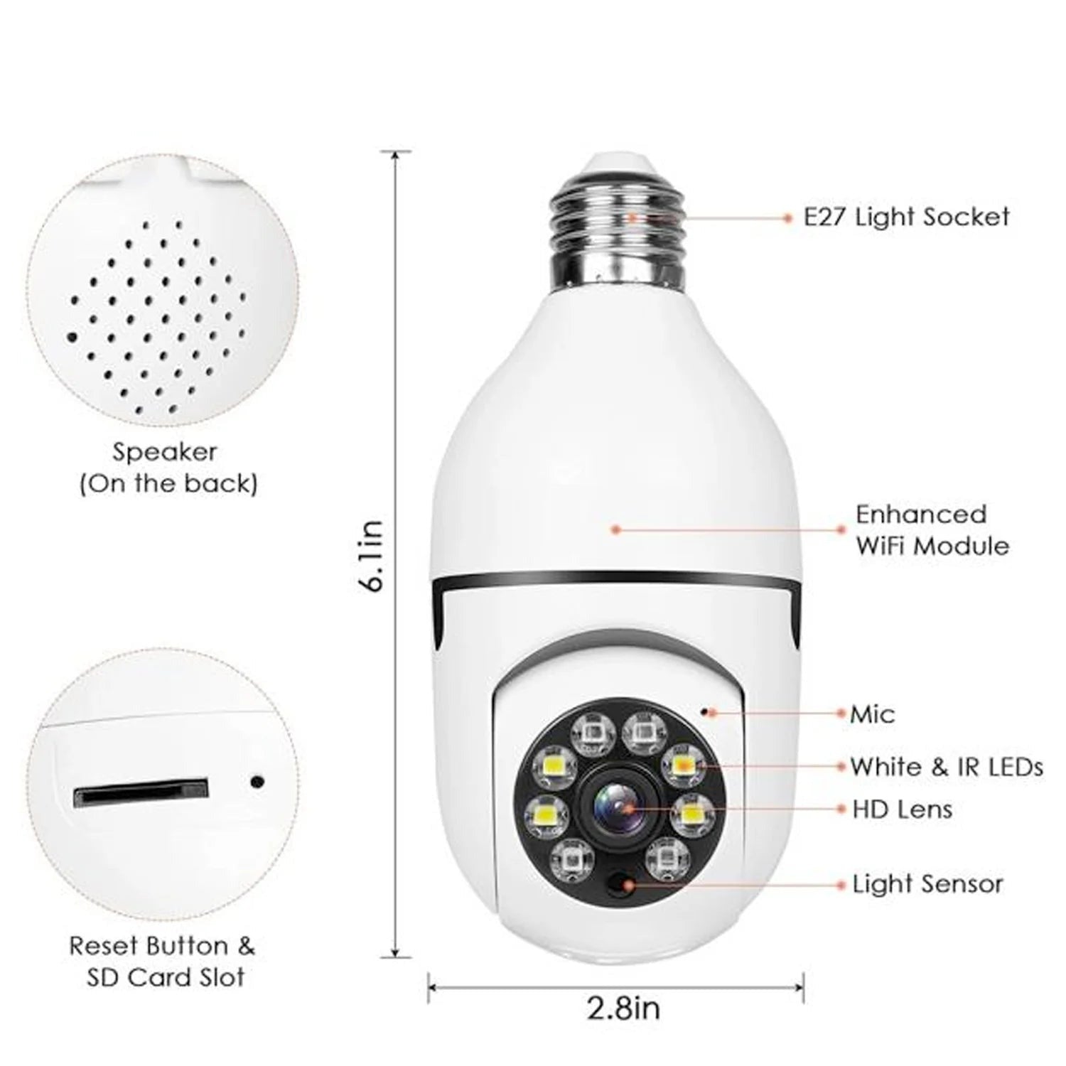 360° Smart Light Bulb Security Camera - 1080P, Wireless, IR Night Vision - 360° Security Camera Readi Gear