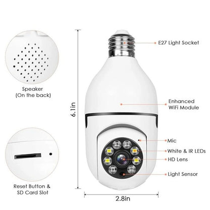 360° Smart Light Bulb Security Camera - 1080P, Wireless, IR Night Vision - 360° Security Camera Readi Gear