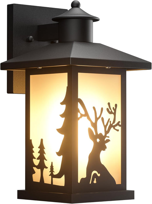 WildLodge Outdoor Porch Light - Deer Design, Motion Sensor, Dusk to Dawn - Rustic deer design porch lights Readi Gear