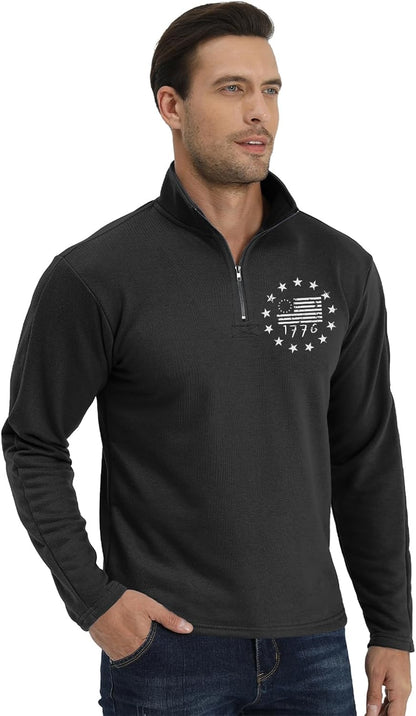 1776 USA Flag Men's Sweatshirt - Patriotic 1/4 Zip Pullover - 1776 1/4 zip pullover sweatshirt Readi Gear