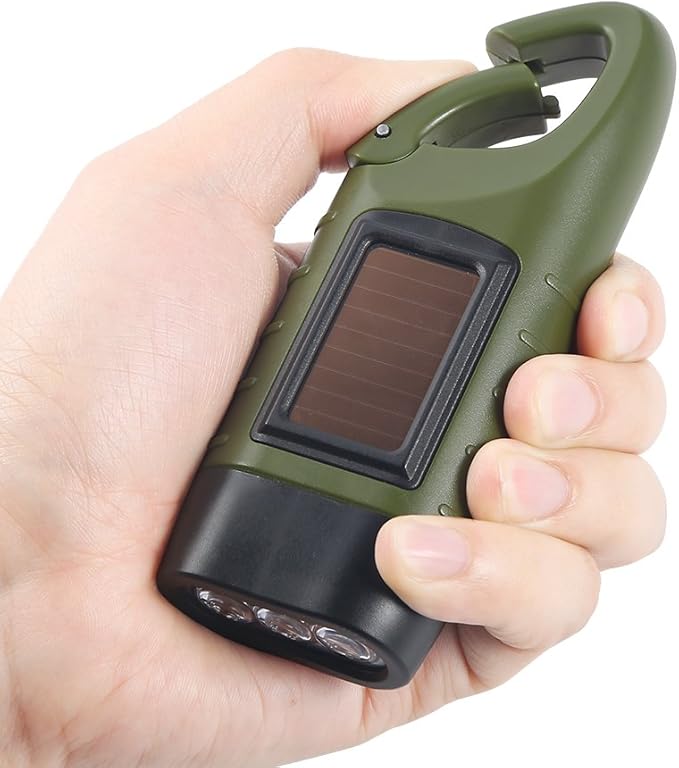 SolarCrank Survival Flashlights - Rechargeable LED Emergency Light w/ Carabiner - Solar crank flashlight Readi Gear