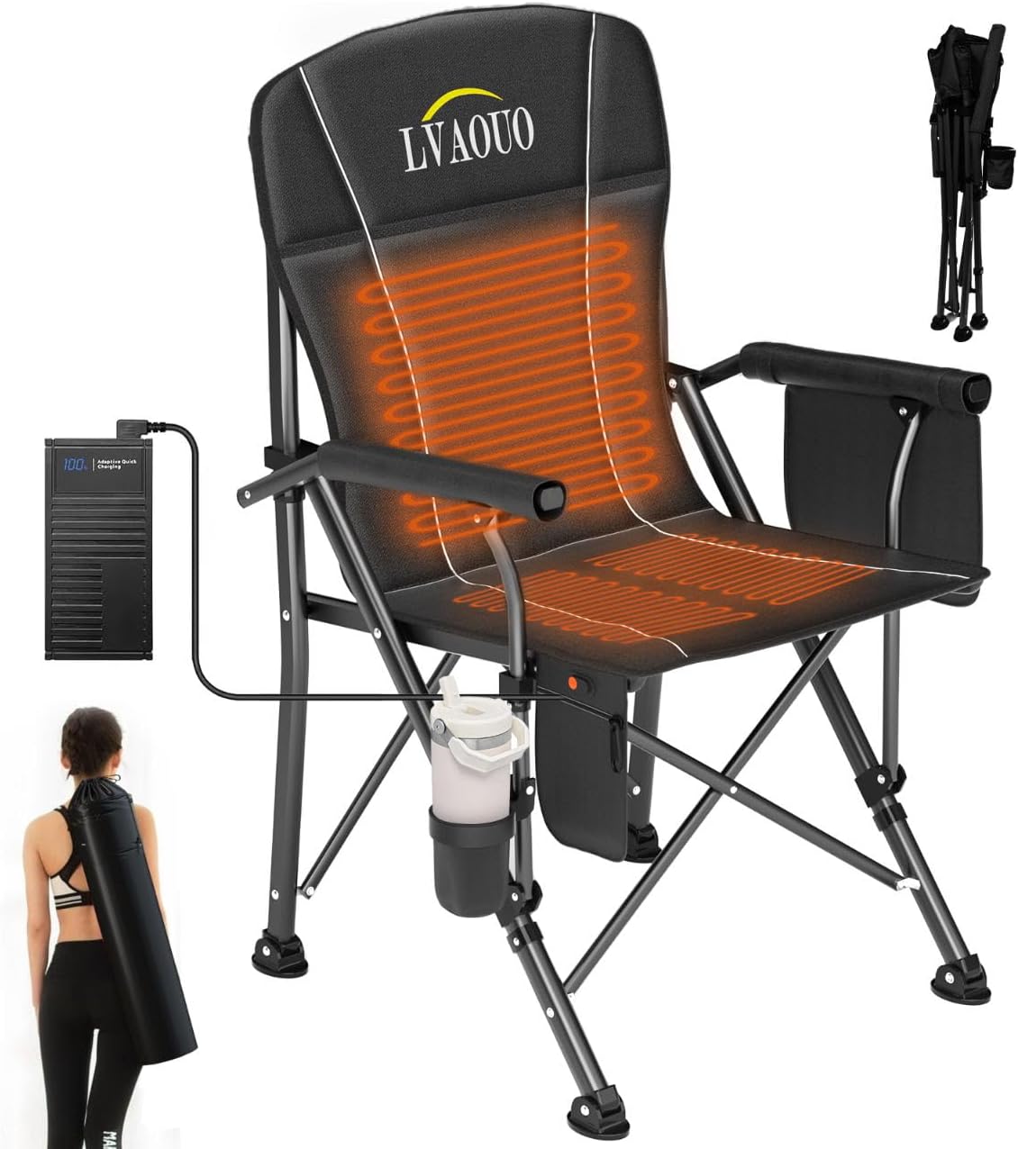 MaxHeat 3-Zone Heated Camping Chair - 20000mAh Battery, 600lb Support - Heated camping chair Readi Gear