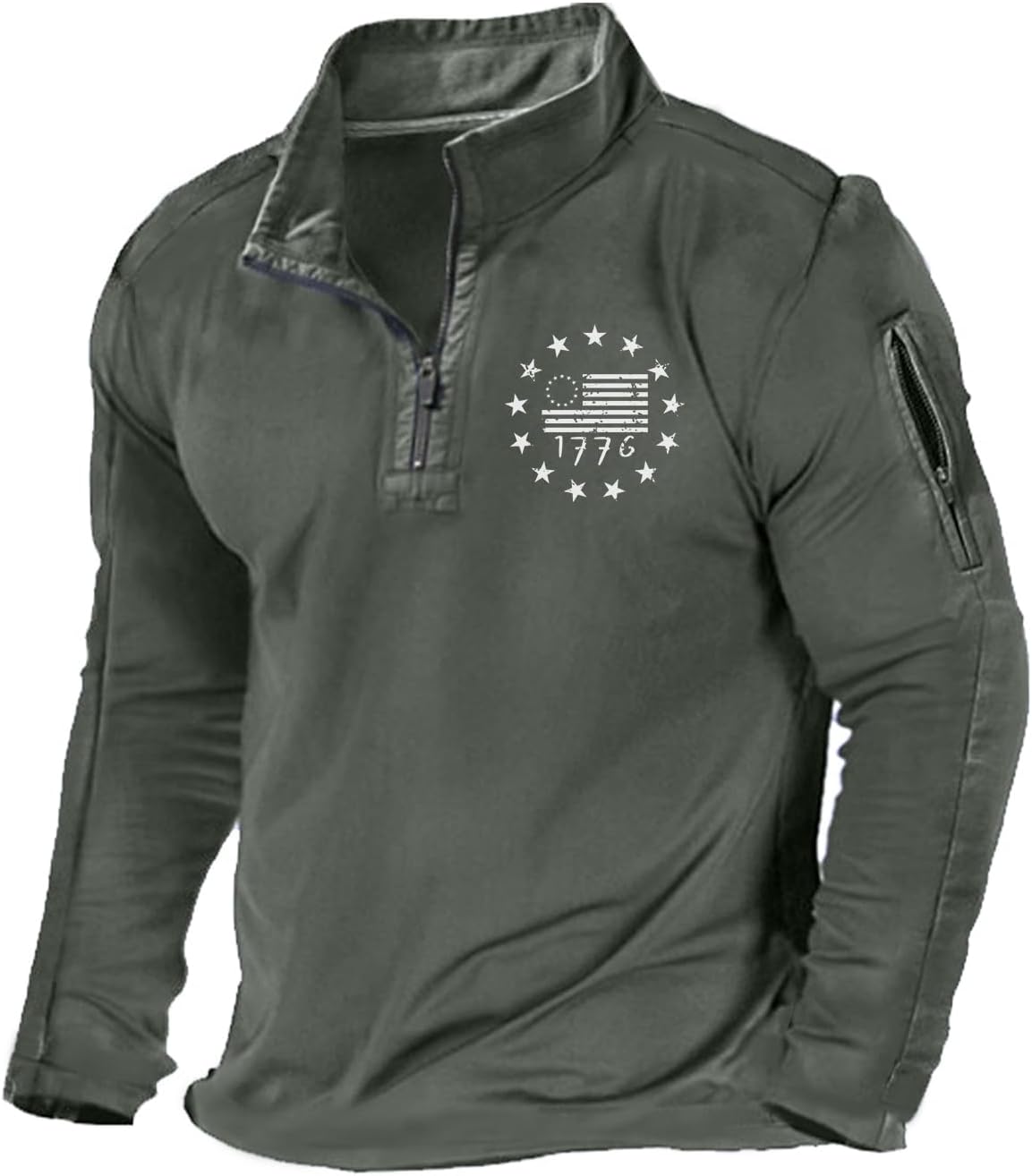 1776 USA Flag Men's Sweatshirt - Patriotic 1/4 Zip Pullover - 1776 1/4 zip pullover sweatshirt Readi Gear