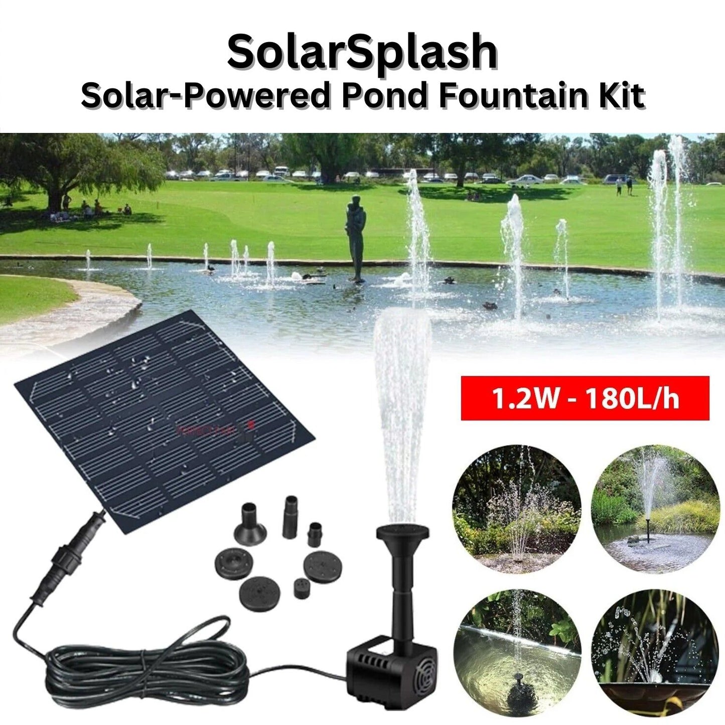SolarSplash Pond Fountain Kit - Solar-Powered Pond Fountain Kit Readi Gear