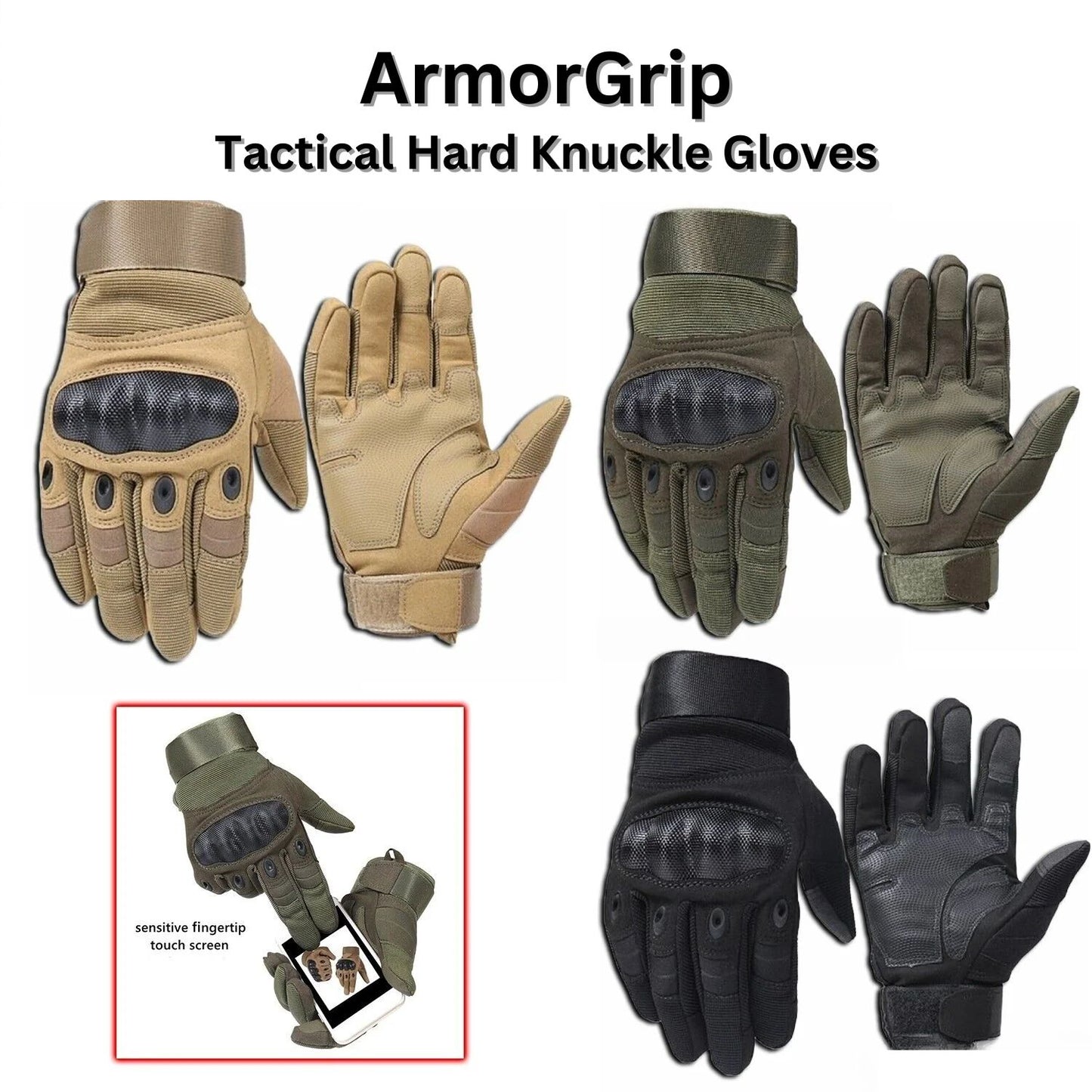 ArmorGrip Tactical Hard Knuckle Gloves - Tactical Gloves Readi Gear
