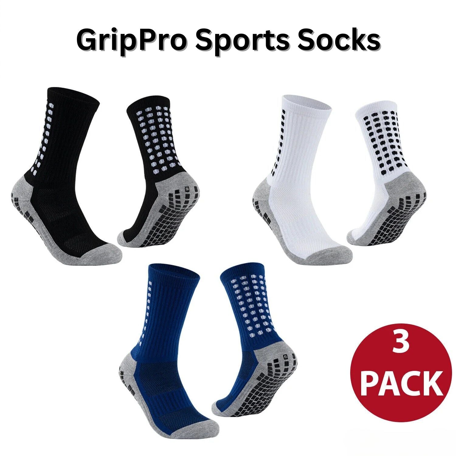 GripPro Sports Socks: Anti-Slip Performance for Soccer, Football, Basketball, Hiking (3 Pack) - Anti-Slip Performance Sports Socks Readi Gear