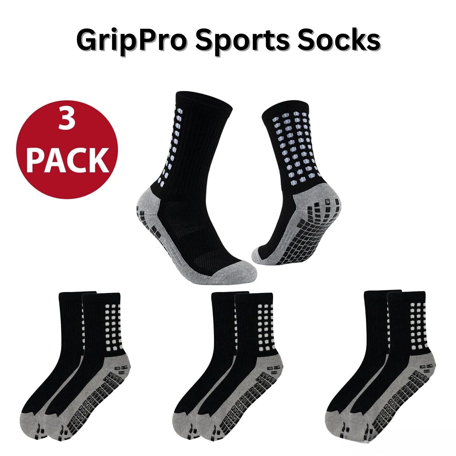 GripPro Sports Socks: Anti-Slip Performance for Soccer, Football, Basketball, Hiking (3 Pack) - Anti-Slip Performance Sports Socks Readi Gear