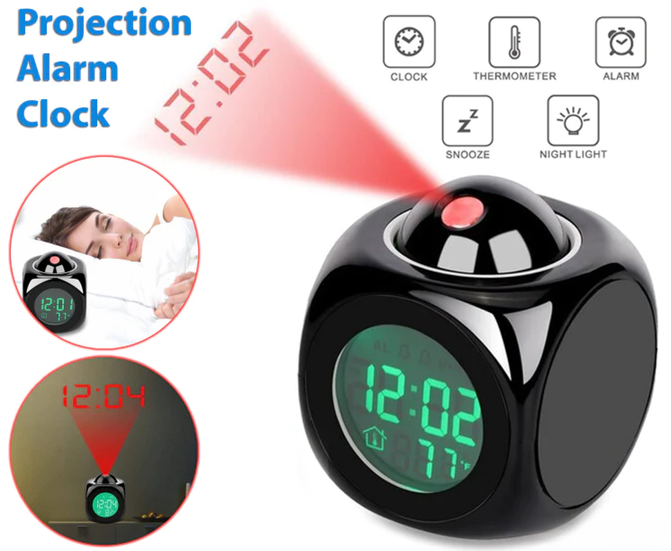 90° Swivel LED Projection Alarm Clock with Voice Talking & Weather Display - 90° Swivel LED Projection Alarm Clock with Voice Talking & Weather Display Readi Gear