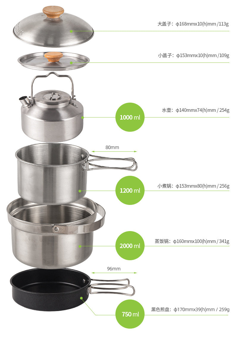 CampMaster 4-Piece Stainless Steel Kettle & Cookware Set - Camping Cookware Set Readi Gear