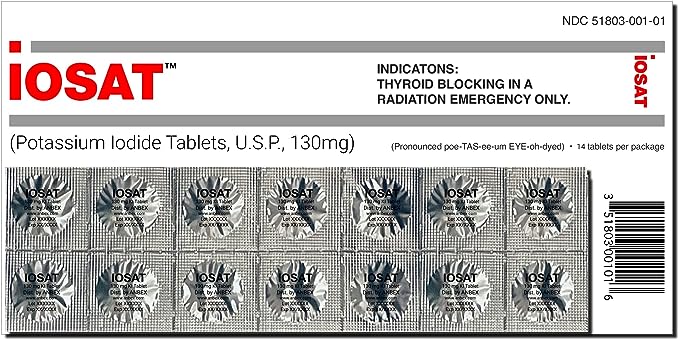 IOSAT Potassium Iodide Tablets 130mg - 14 Count: Nuclear Radiation Protection - Potassium Iodide Tablets Readi Gear