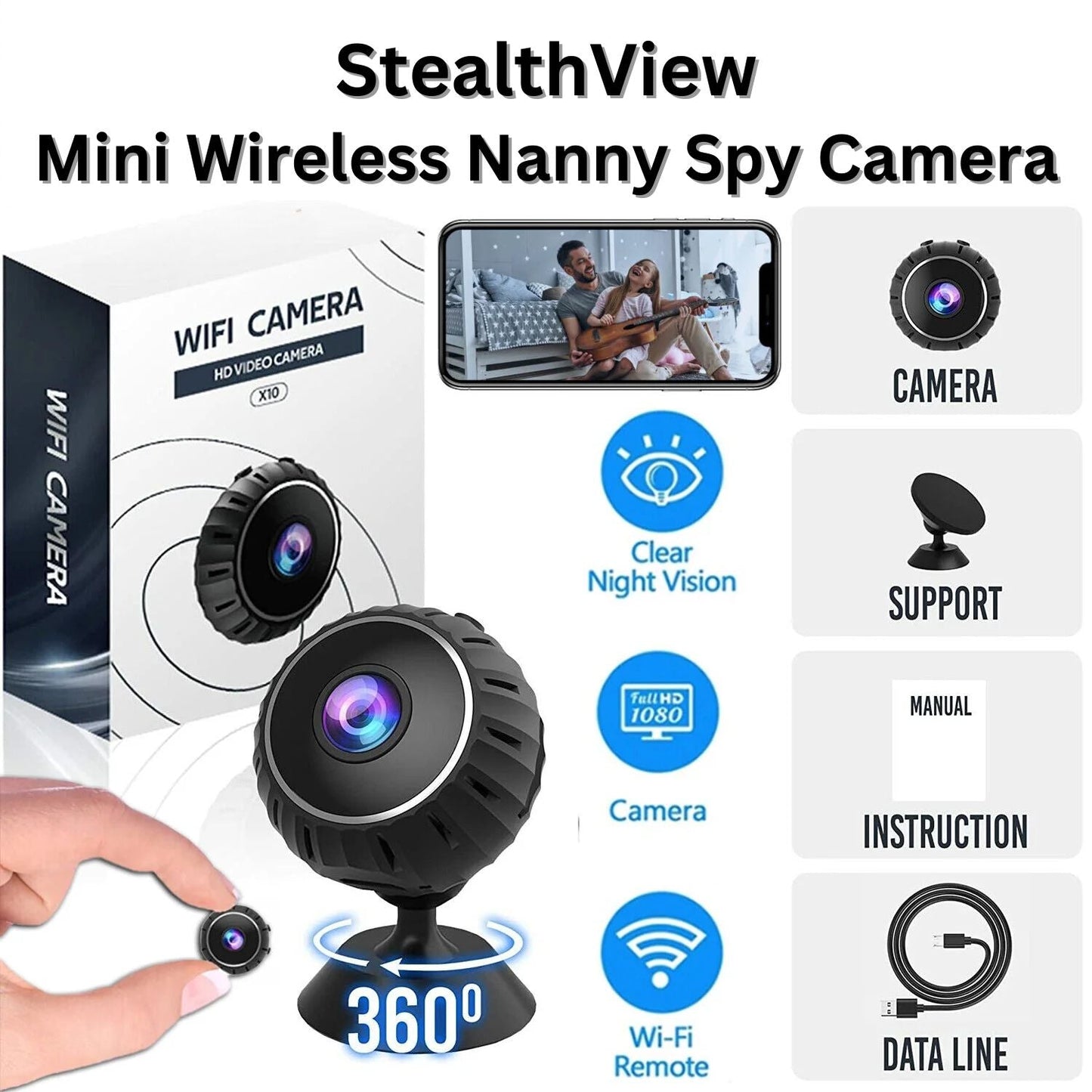 StealthView 360° Mini HD Wifi Wireless Nanny Spy Camera - Readi Gear
